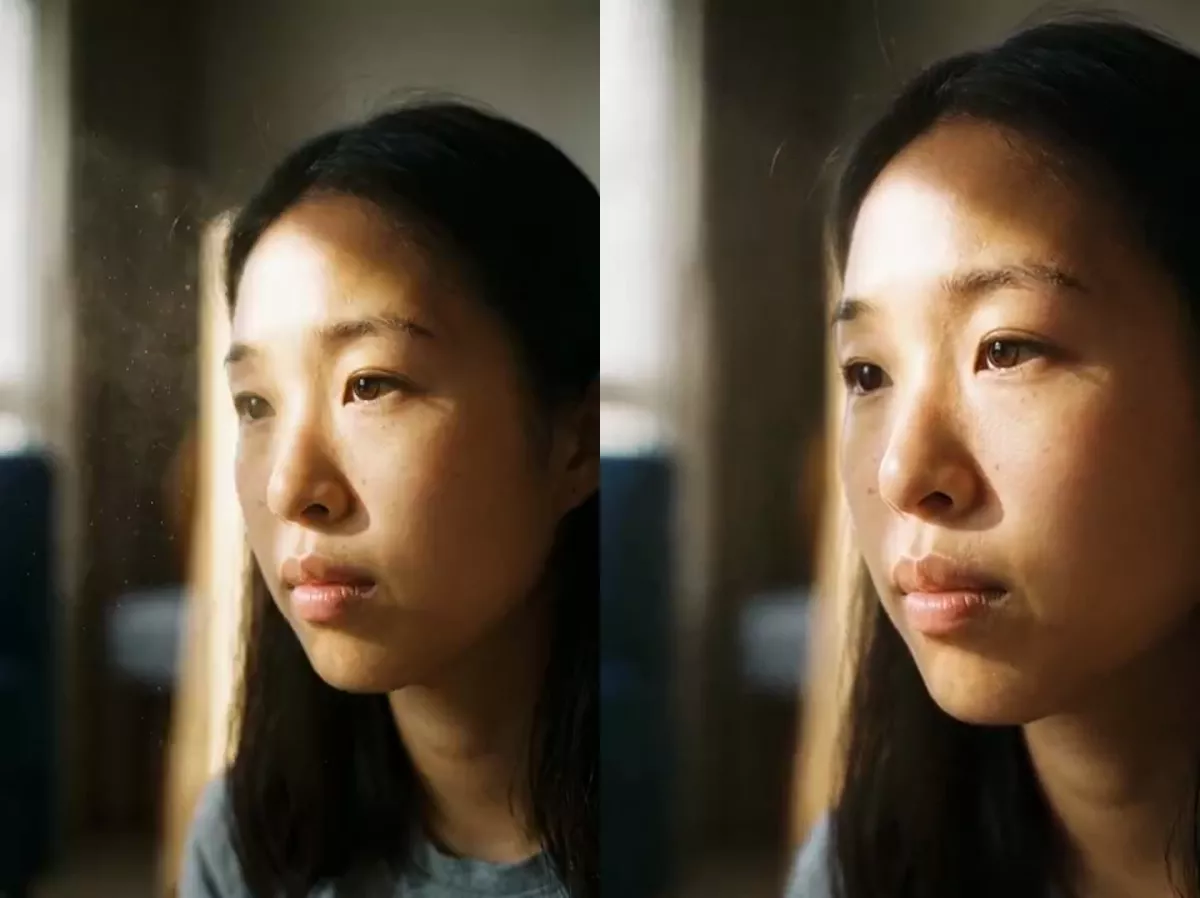 First and last frames of a push-in clip: headroom at the start, the top of the head cut off at the end